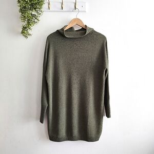 Moon Ryder Oversized Ribbed Knit Mock Neck Tunic Sweater Olive Green Size Small